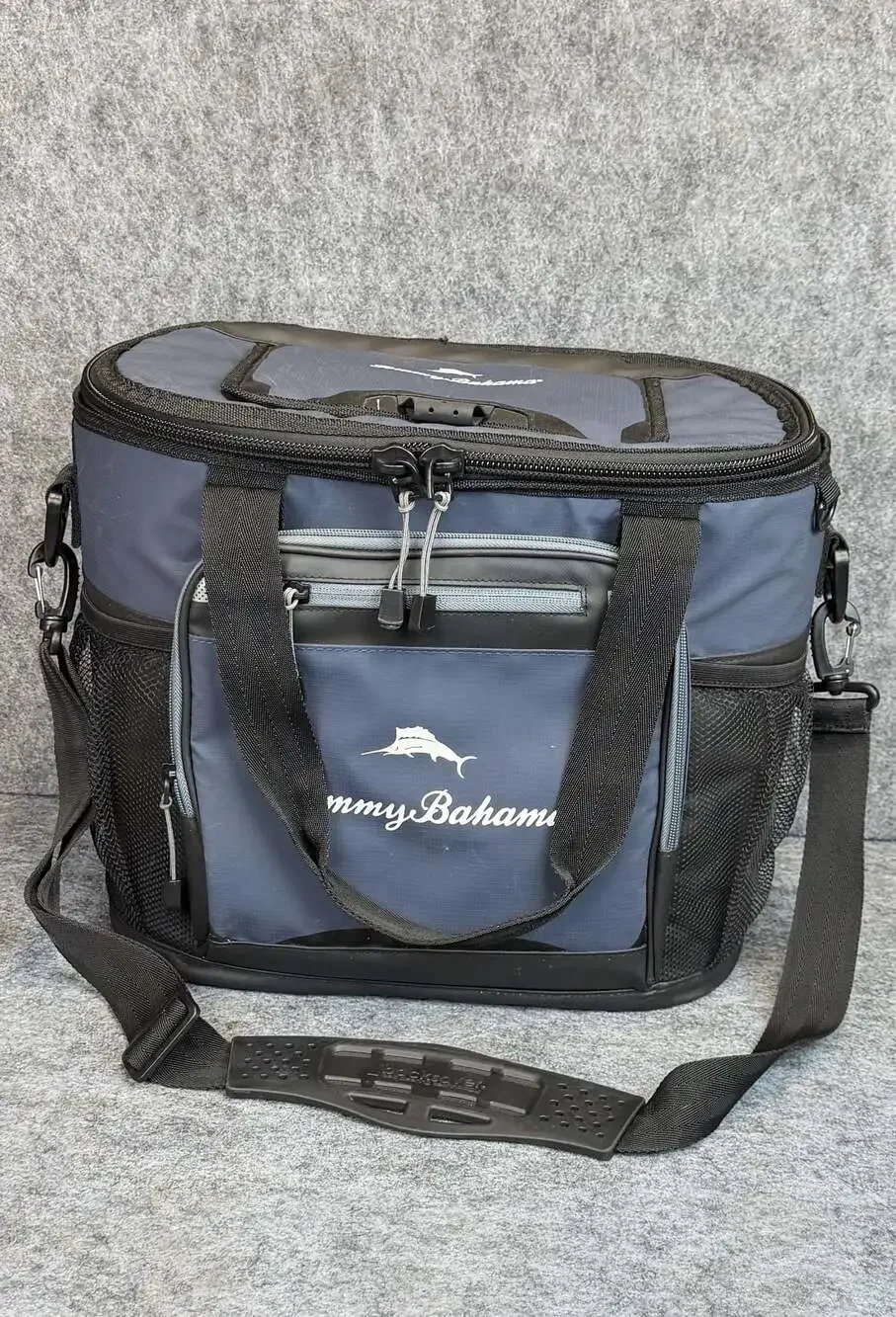 Tommy Bahama Zipperless Hardbody Cooler Bag Blue Grey Shoulder Strap 9 Can